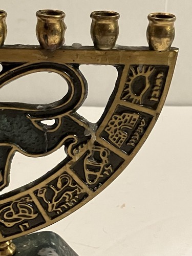 Vtg Israel Dayagi Brass & Verdigris Enamel Menorah Lion Of Judah 12 Tribes 1937 - Picture 6 of 12