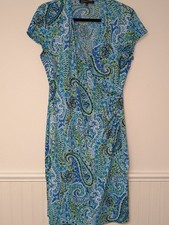 Jones New York Signature Stretch Size L Dress Green and Blue Paisley Print
