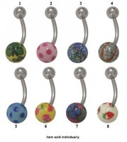 Belly Button Ring Painted Ball Marble Belly Button Ring Painted Ball Marble