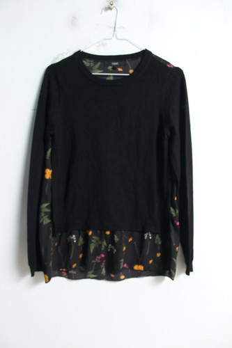 Next Womens Knitted Chiffon Contrast Jumper - Black - Size 8 (L33)