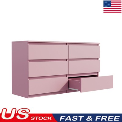 Large 6 Smooth Sliding Drawers Chest of Drawer Dressers Table Soild Wood Storage