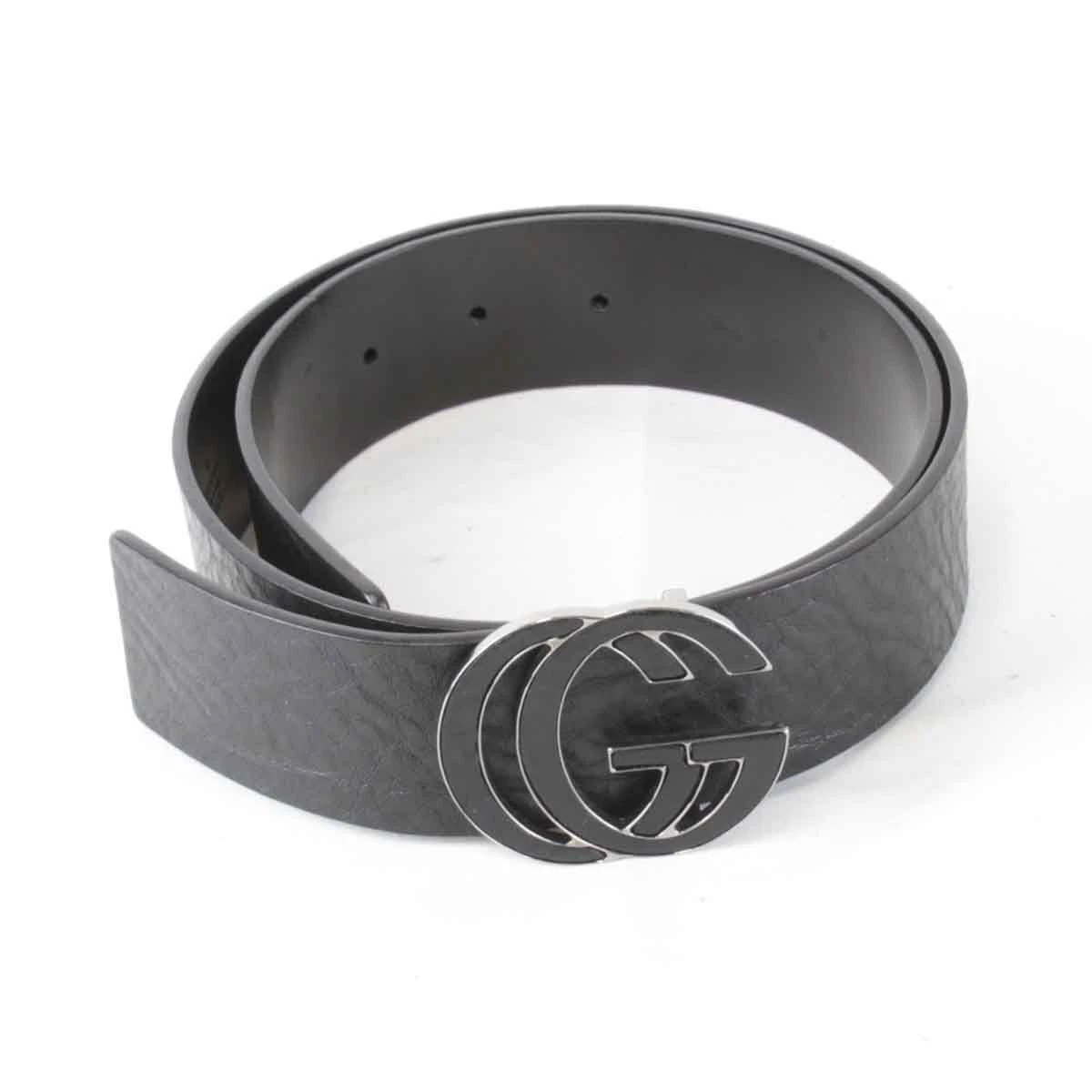 Authentique ceinture Gucci GG en cuir noir d'occasion du Japon