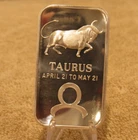Vintage Taurus 1 Troy Oz. .999 Silver Bar - Madison Mint Astrology Zodiac