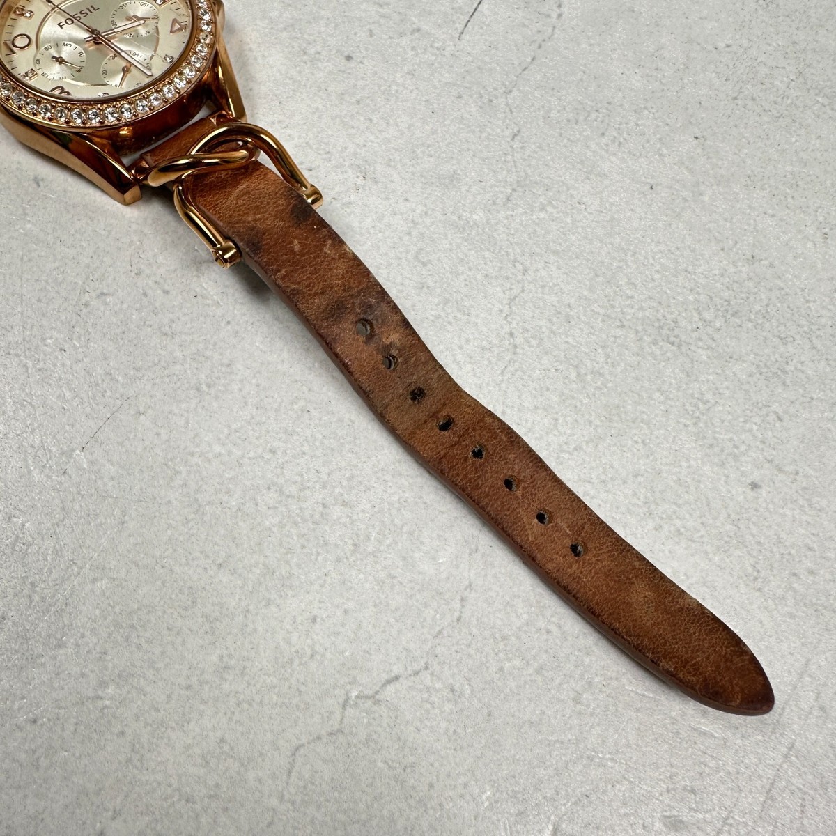 Fossil Watch Womens 37mm Pave Bezel Riley Day Date Rose Gold 