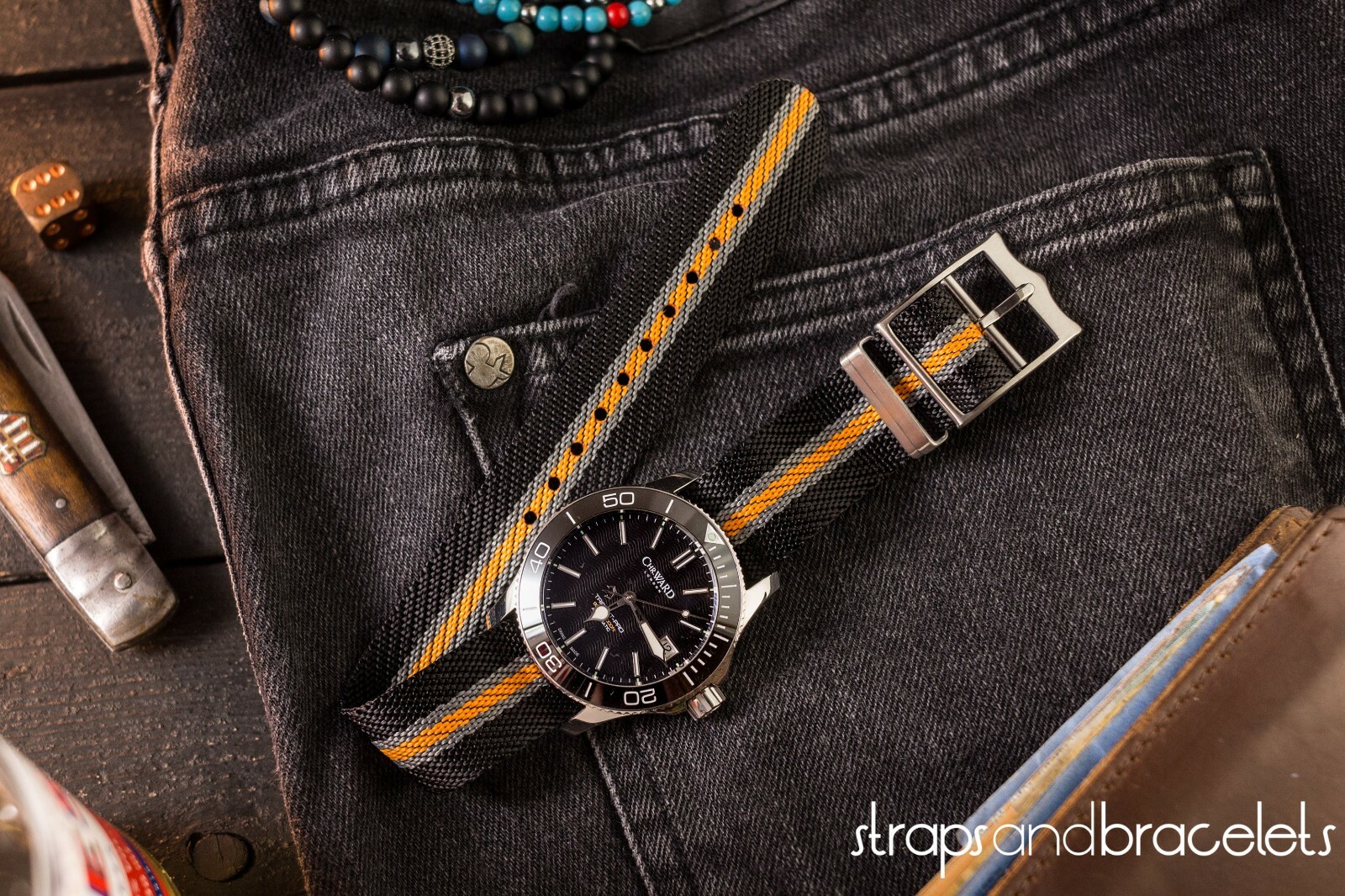 22mm Black, Gray & Orange Twill Fabric Adjustable Single Pass Nato Watch Strap eBay