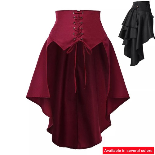 Women Gothic Skirt Steampunk Back Ruff Skirt Pirate Skirt Halloween Half Skirt