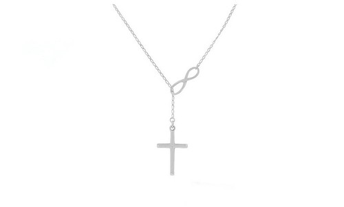 Solid 925 Sterling Silver  Infinity Cross Necklace For Women Made In Italy - 18" - Bild 1 von 20
