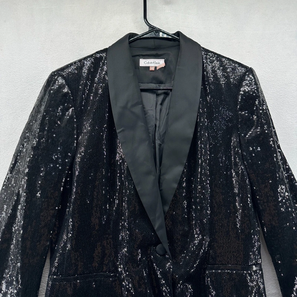 Traje Blazer Calvin Klein Negro Para Mujer Talla M Lentejuelas Formal Chal Cuello Foto 4 de 4