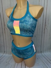 Reflective Shiny Turquoise Blue Rave Pole Dance Outfit Wear Size 8-10