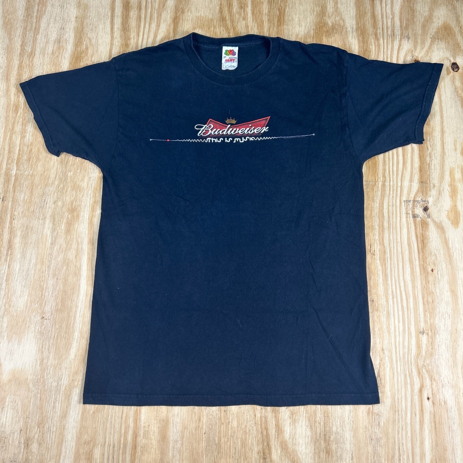 Vintage Fruit Of The Loom Budweiser Men's Crewneck T-Shirt Large Black 1990s