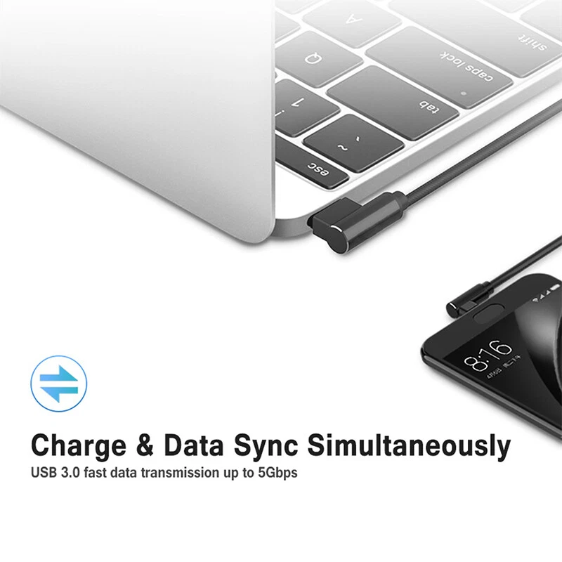 Type C Cable 90° Right Angle Fast Charging Data Sync Cable For Samsung S8 S9 - Image 3 of 4