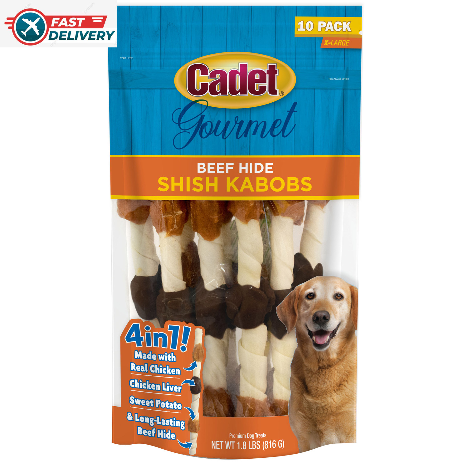 Triple Flavored XLarge Shish Kabob Dog Treats, 10Count, 2Pack