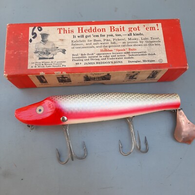 Vieux Leurre De Pêche Heddon – Cuiller Vintage En Bois, Très Ancienne