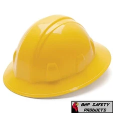 PYRAMEX SAFETY FULL BRIM HARD HAT YELLOW W/ 4 POINT RATCHET SUSPENSION HP24130