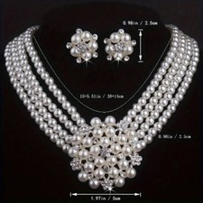 3 Pcs/set Women Jewelry Set Artificial Pearls Parties Jewelry Necklaces Earrings