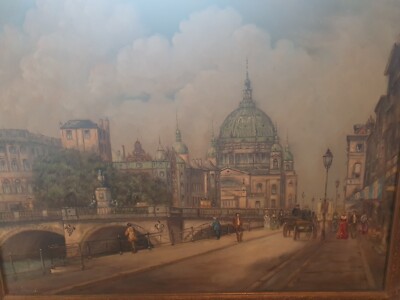 Gemälde von Gerhard Wenzel, Kurfürstenbrücke mit Dom, alt Berlin, ca 72 × 63 cm