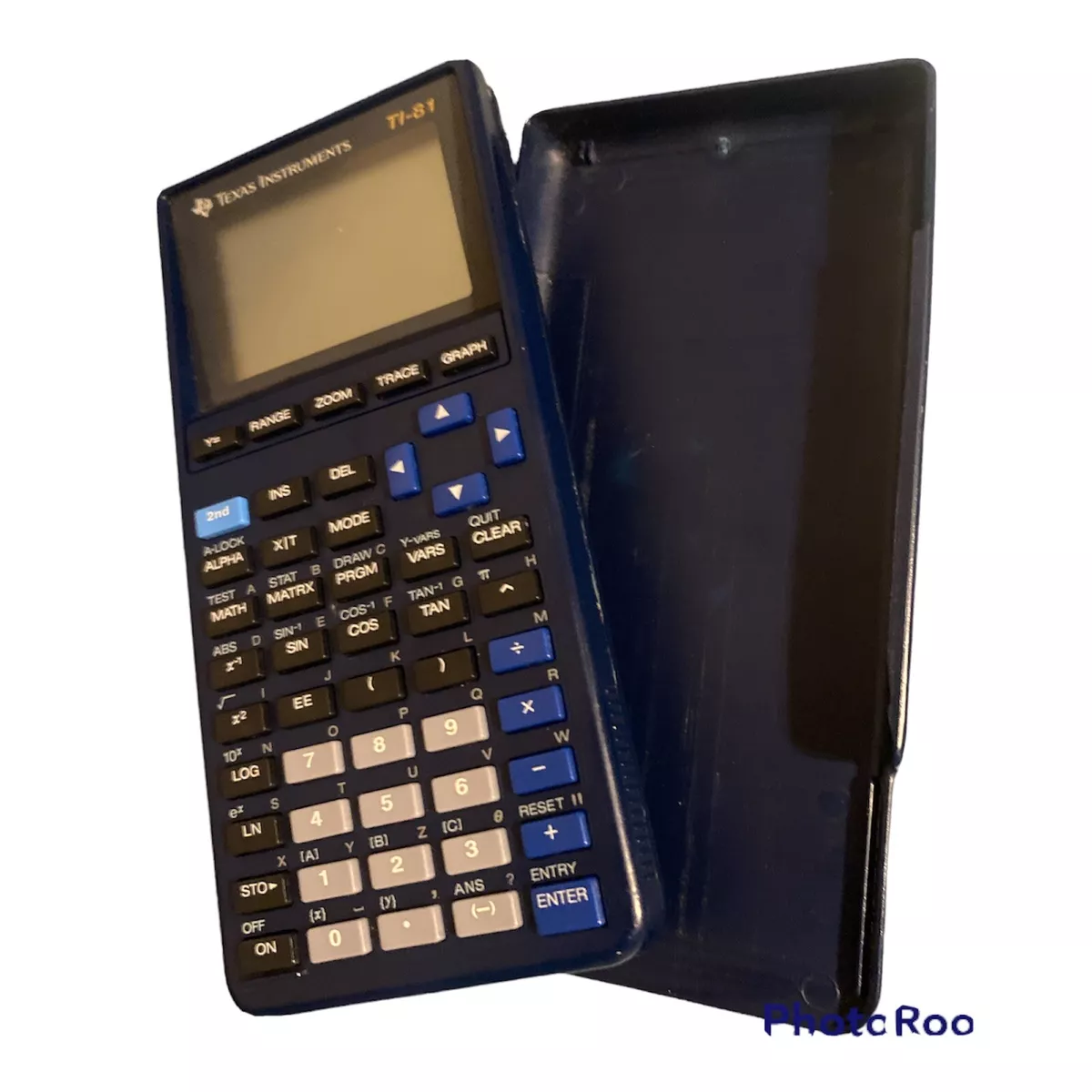 Texas Instrument TI 81 Graphing Calculator Blue W cover Works Free