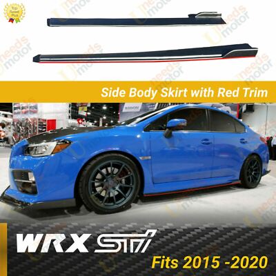 Fit 2015-2021 Subaru Impreza WRX STI Side Skirts Body Kit Glossy Black Red Trim