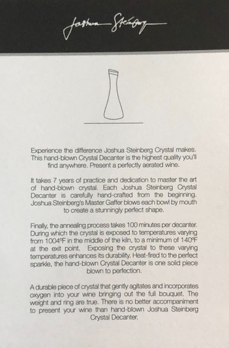 Sommelier de cristal Joshua Steinberg, decantador, aproximadamente 10,5 pulgadas de alto - Imagen 10 de 11