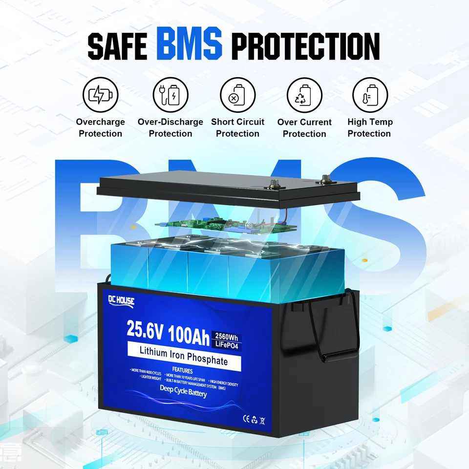 Bateria de lítio LiFePO4 24V 100Ah BMS solar ciclo profundo fora da rede trailer campista marinho - Imagem 2 de 4