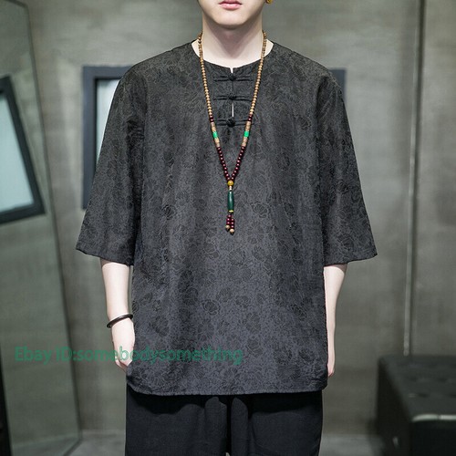 Para hombres Verano Estilo Chino Tang Traje Hanfu Camisa Manga Corta Talla Grande Retro - Imagen 6 de 26