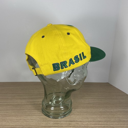Vintage Nike BRASIL Brazil Soccer FUTBOL Hat Yellow Green White Stri Adj Mens - Picture 7 of 11