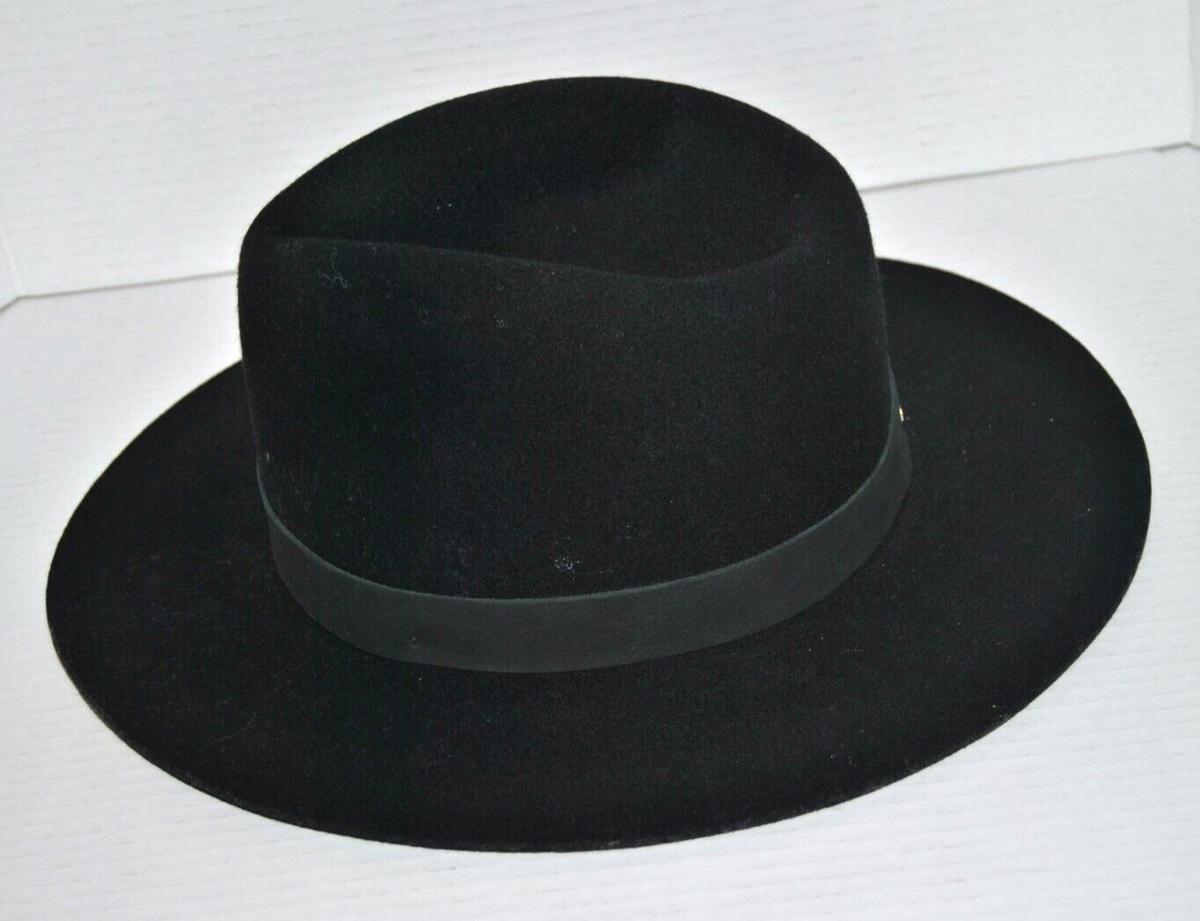 NWOT JANESSA LEONE LUCA WOOL FEDORA HAT BLACK WOMEN