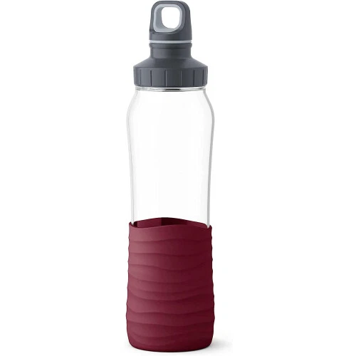 EMSA Drink2Go Trinkflasche aus Glas 0,7 l burgund N3100700 Glasflasche