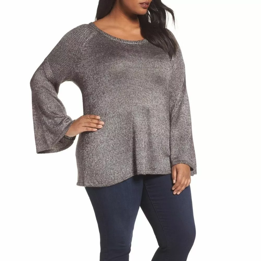 Sejour 0X Silver Metallic Bell Sleeve Sweater eBay