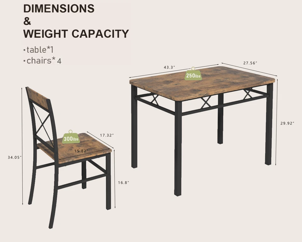 Dining Table Set for 4 Wood Kitchen Table with Chairs Dinning Table Set - Image 2 of 4