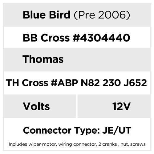 Windshield Wiper Motor for Blue Bird & Thomas Bus AX9111 Replaces 4304440-12V - Picture 3 of 4