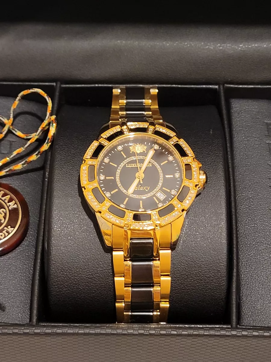 Diamond Men's & Women's Black Ceramic Yellow Gold Pld Luxurman Galaxy