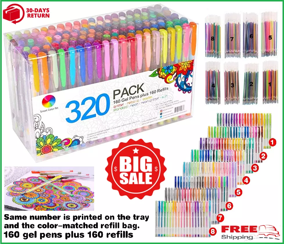 320 Gel Pens Set with Refill for Adult Glitter Coloring Book Writing  Drawing Art