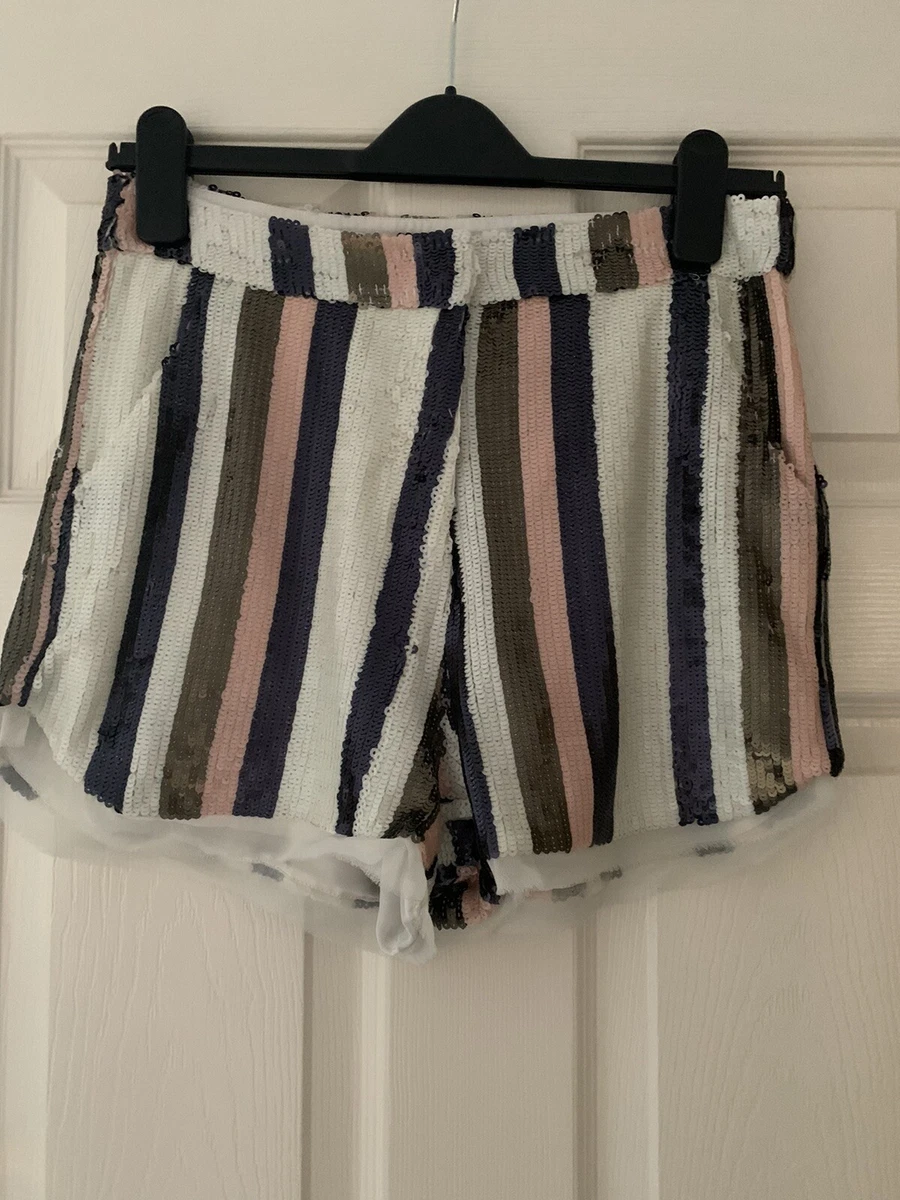 TOPSHOP STRIPED SEQUIN SHORTS SIZE 10 RRP 50.00