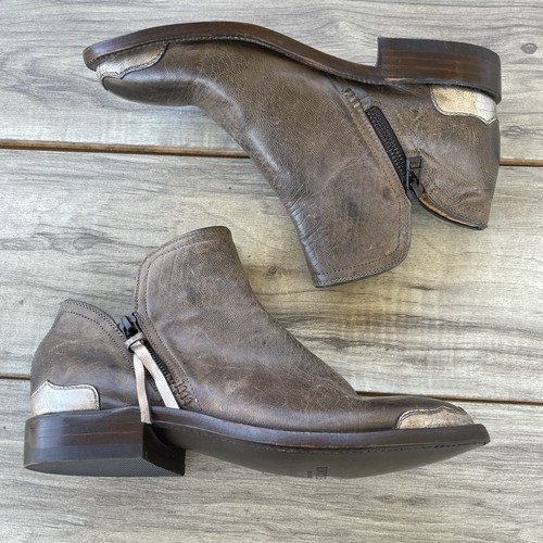 Lucchese Boots Women 7 M Gray Distressed Leather Ankle Side Zip Shoes Made USA - Picture 12 of 13