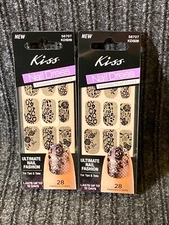 Lot of 2 Kiss Nail Dress Art Black Lace Floral Leopard Spots Manicure Strips