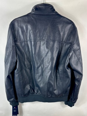 Tommy Hilfiger Faux Leather Bomber Jacket Premium Finish Navy Blue 
