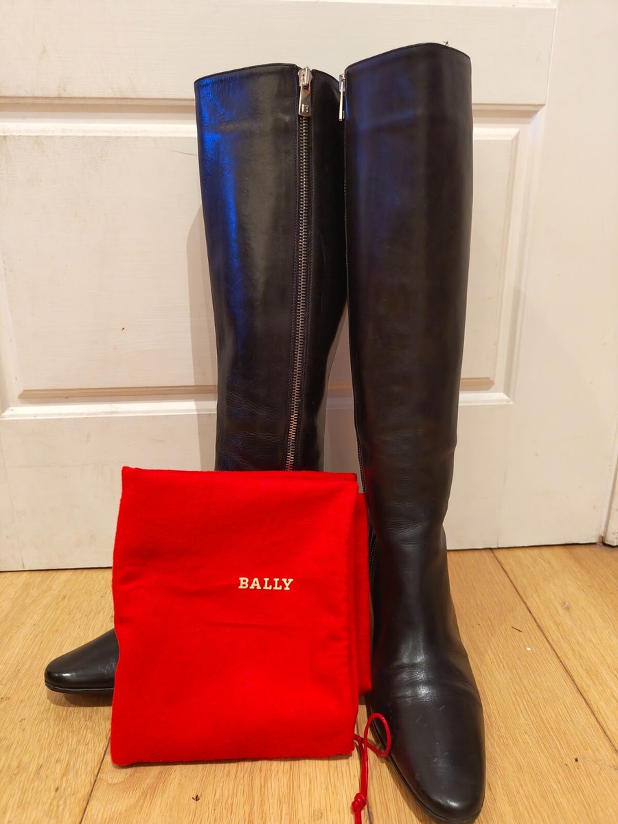 Bally Womens Leather Black Long Bootsb Heels Shiva with dust bag