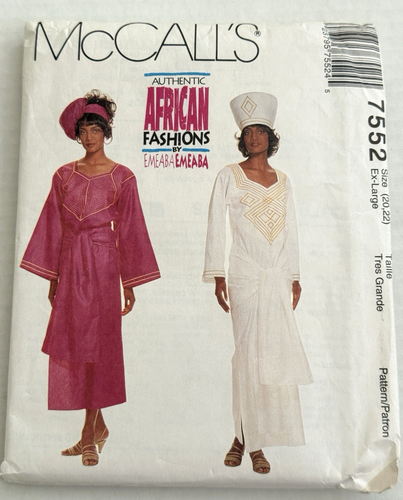 McCalls Schnittmuster #7552 Kleid Oberteil Rock Mütze Gr. 20-22 African Fashions 1995
