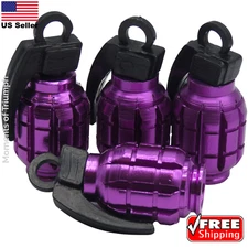 4x Grenade Tire Valve Stem Caps Universal Standard Fitting Car Truck (Purple)