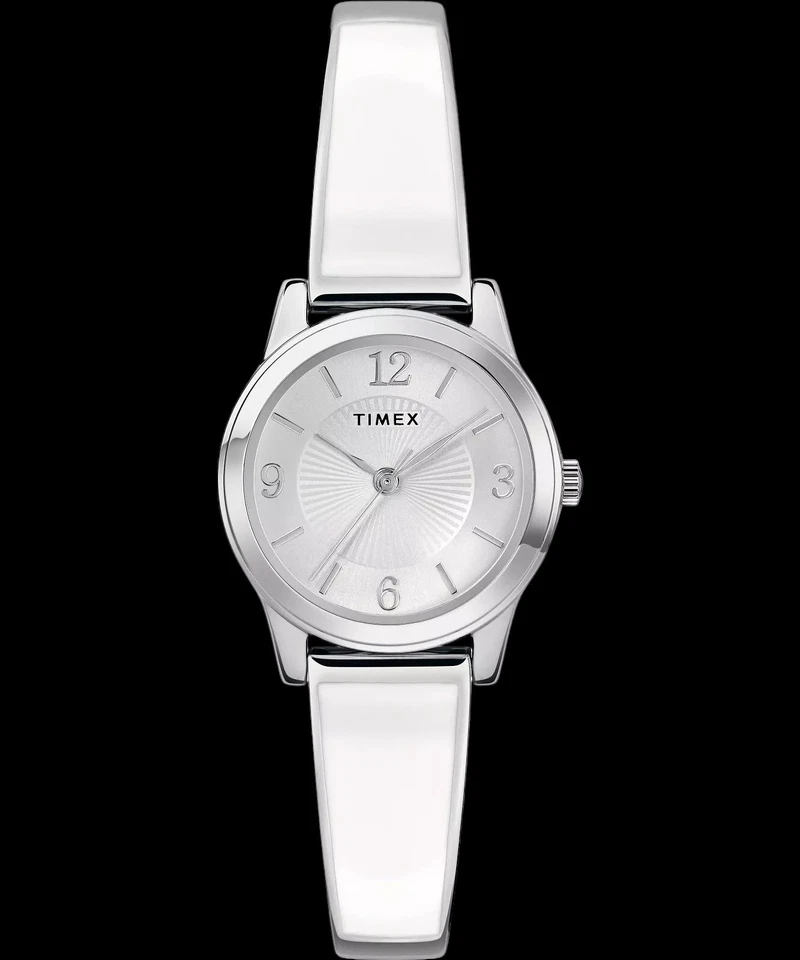 Reloj de expansión Timex para mujer brazalete elástico 25 mm blanco/plateado de acero inoxidable