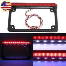 Motorcycle Aluminum License Plate Frame w/ LED Tail Brake Light Universal Black