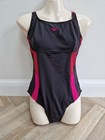 BNWT SPEEDO Shaping Solid Splice Swimsuit Black / Magenta  Size 12