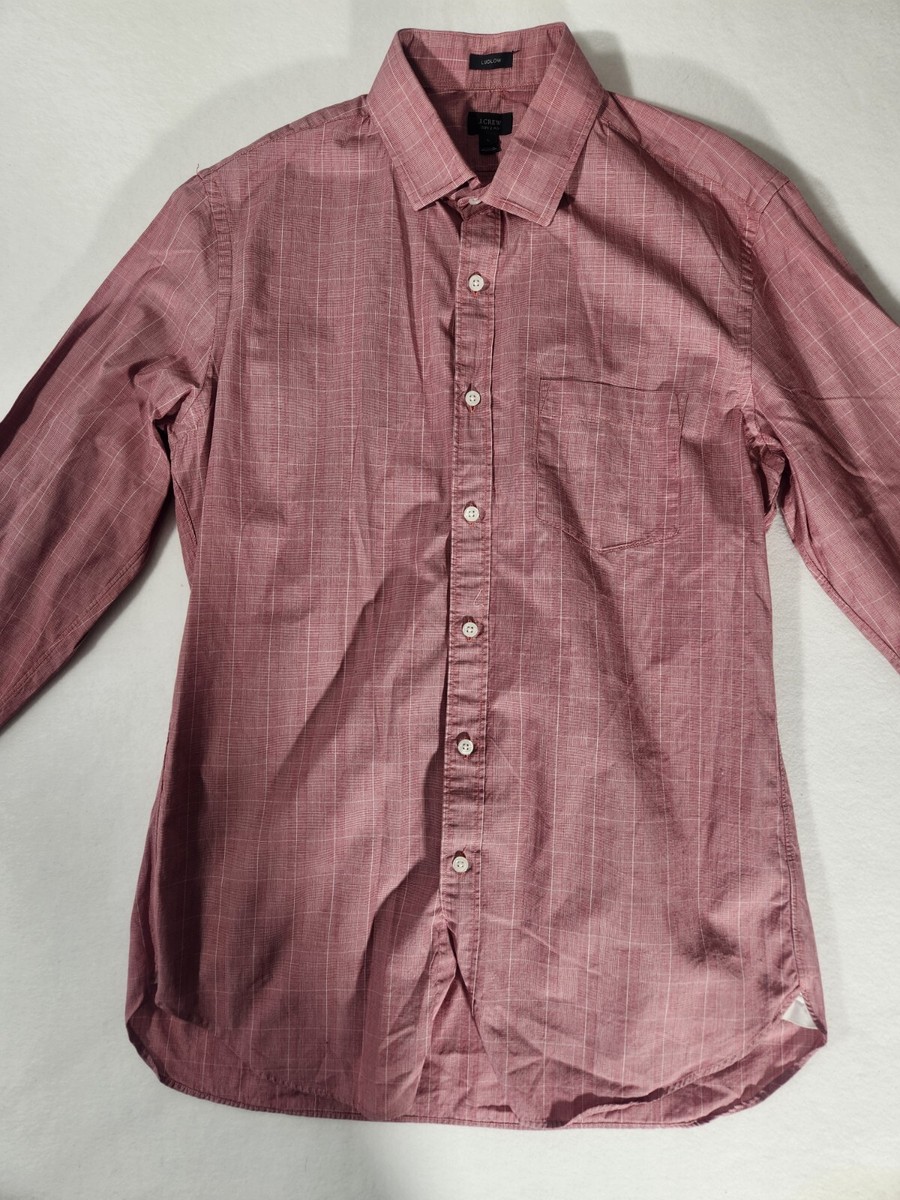J Crew LUDLOW Shirt Mens Large 120s Ply Red White Check Button
