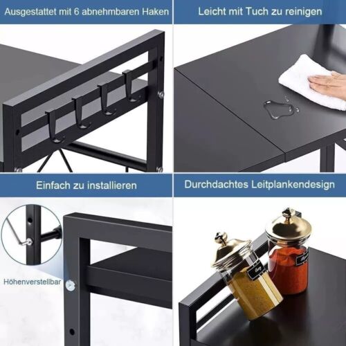 2 Tier Iron Microwave Oven Rack Stand Storage Holder Kitchen Corner Shelf Black - Picture 7 of 12