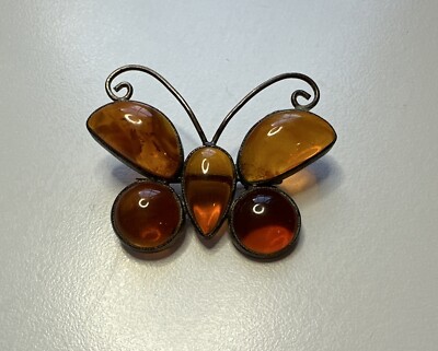 ANTIQUE baltic amber Butterfly Brooch Handmade Pin Sterling Silver Tested