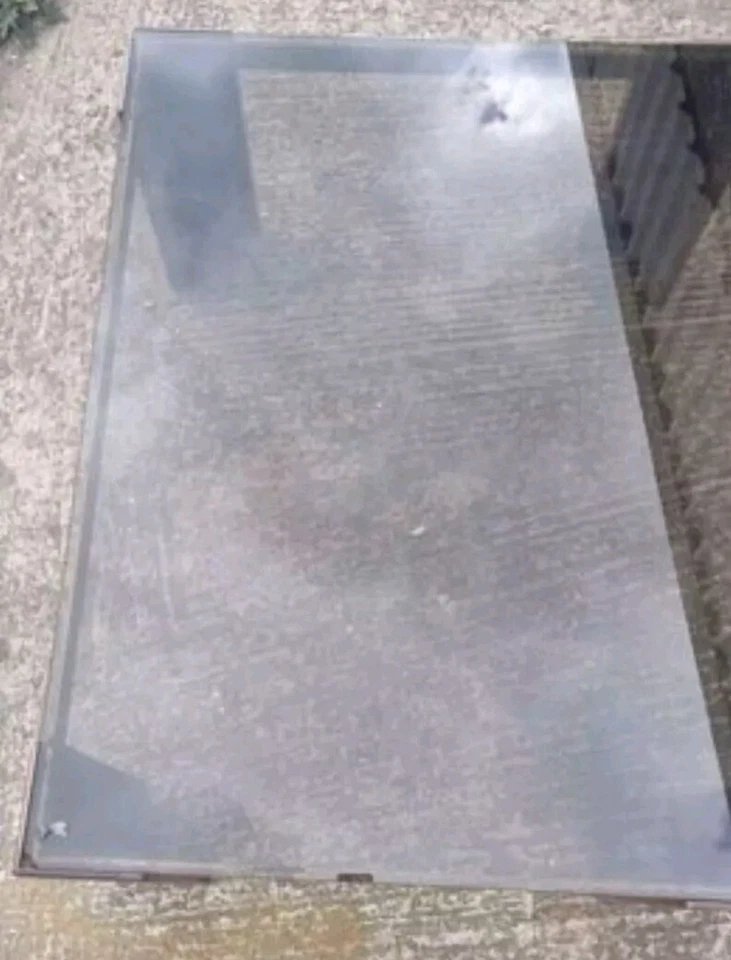 Vintage Brutalist Coffee Table Heavy Glass Top On Metal Frame - Image 4 of 4