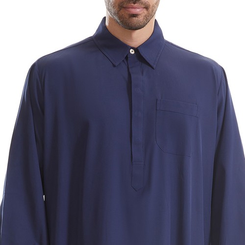 Muslim Saudi Men Abaya Robe Lapel Neck Dishdash Kaftan Jubba Thoub Islam Clothes - Picture 7 of 28