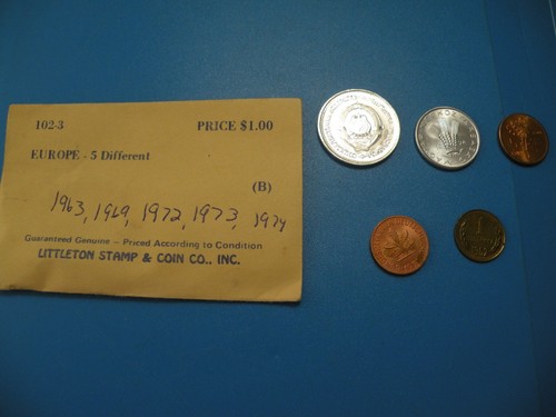 Europe World Coin lot of 5 1962-1974 Germany Bulgaria Yugoslavia by Littleton O1