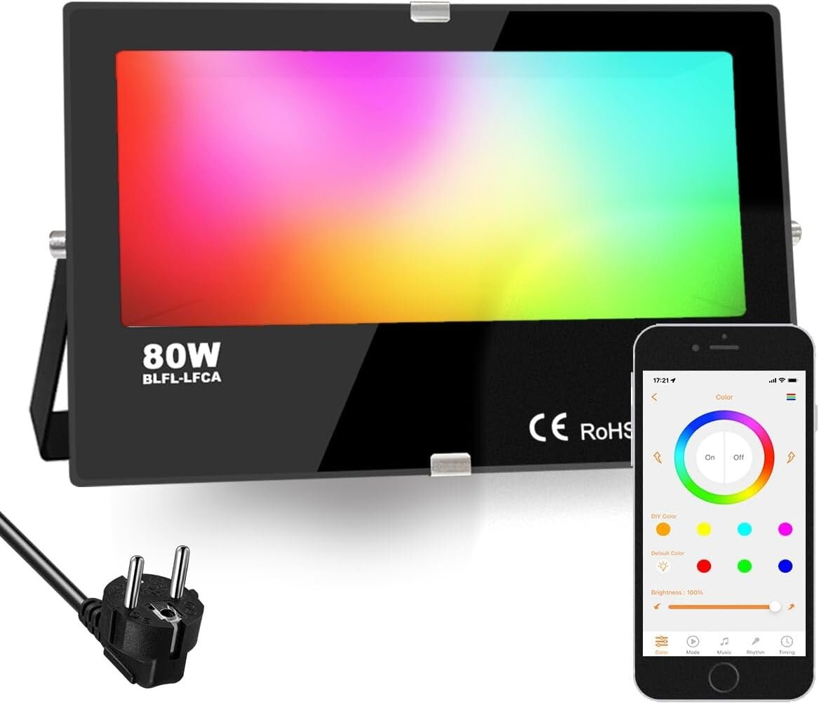 Foco LED RGB 80W Equivalente a 800W16 Millones de Color IP66 a Prueba de Agua